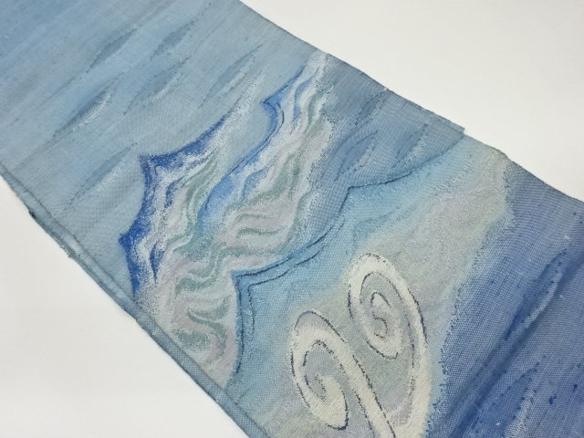 JAPANESE NAGOYA OBI / MAWATA TSUMUGI / WOVEN ABSTRACT ROUGH WAVE